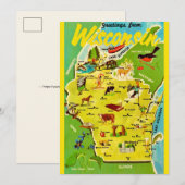 Wisconsin 5x7 Map Vintage Postcard (Vorne/Hinten)