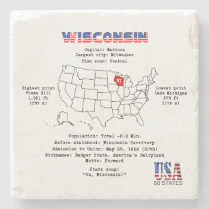 Wisconsin American Staat auf einer Karte und nützl Steinuntersetzer