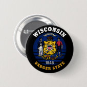 WISCONSIN BADGER STAAT FLAG BUTTON (Vorne & Hinten)