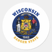 WISCONSIN BADGER STAAT FLAG RUNDER AUFKLEBER (Vorderseite)