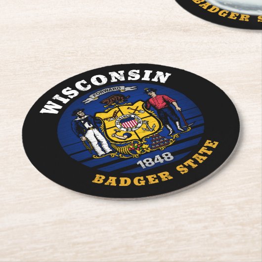 WISCONSIN BADGER STAAT FLAG RUNDER PAPPUNTERSETZER (Angewinkelt)