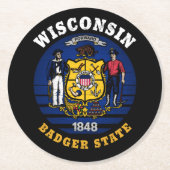 WISCONSIN BADGER STAAT FLAG RUNDER PAPPUNTERSETZER (Vorderseite)