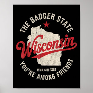 Wisconsin Badger Staat Retro Star Men Women Kids B Poster