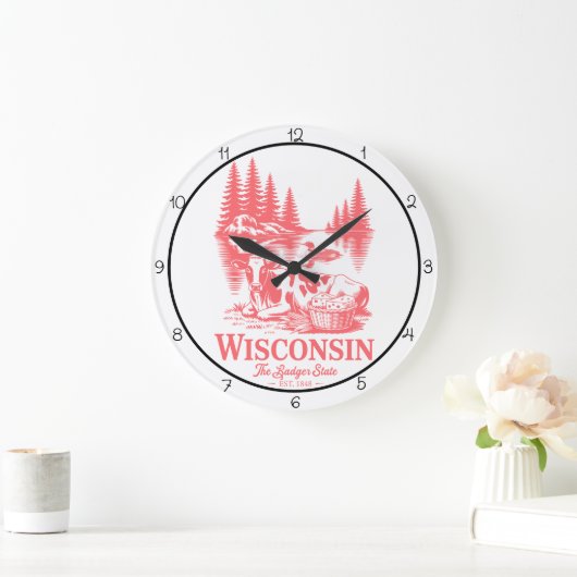 Wisconsin Badger State Cow Große Wanduhr (Zuhause)
