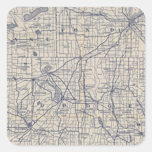 Wisconsin Bicycle Road Map 4 Quadratischer Aufkleber (Vorderseite)