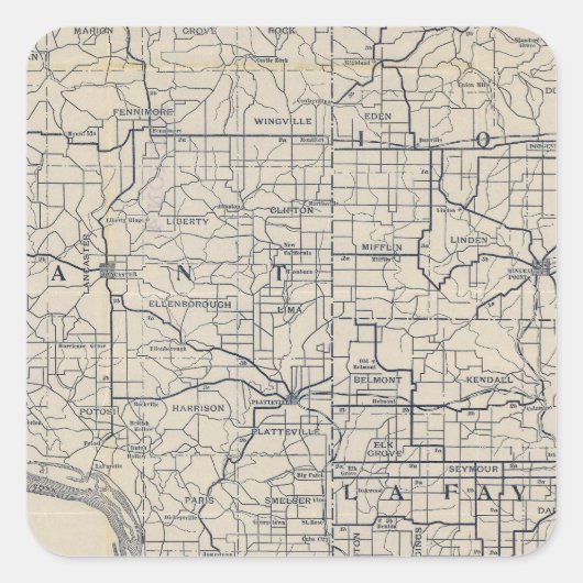 Wisconsin Bicycle Road Map 8 Quadratischer Aufkleber (Vorderseite)