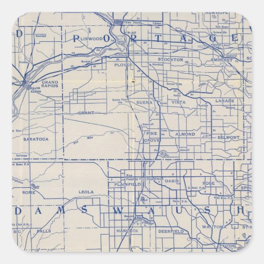 Wisconsin Bicycle Road Map Quadratischer Aufkleber (Vorderseite)