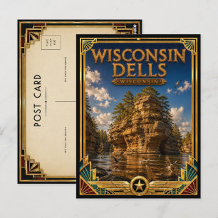 Wisconsin Dells Wisconsin Vintage Art Deco Golden Postkarte