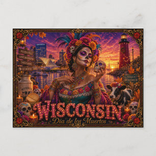 Wisconsin Día de los Muertos Retro Postkarte