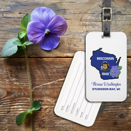 Wisconsin Flag & Blume Blue Violet Individuelle Na Gepäckanhänger