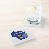 Wisconsin Flag & Blume Blue Violet Individuelle Na Glasuntersetzer (Schrägansicht)