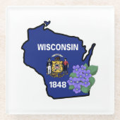 Wisconsin Flag & Blume Blue Violet Individuelle Na Glasuntersetzer (Vorderseite)