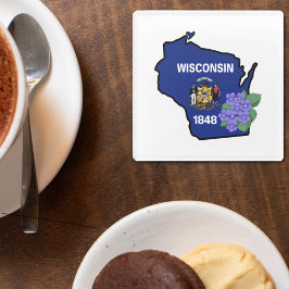 Wisconsin Flag & Blume Blue Violet Individuelle Na Glasuntersetzer