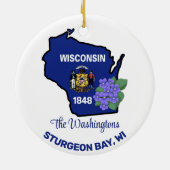 Wisconsin Flag & Blume Blue Violet Individuelle Na Keramik Ornament (Hinten)