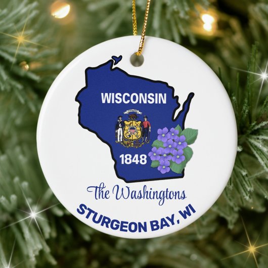 Wisconsin Flag & Blume Blue Violet Individuelle Na Keramik Ornament