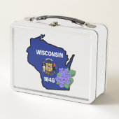 Wisconsin Flag & Blume Blue Violet Individuelle Na Metall Brotdose (Vorderseite)