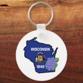 Wisconsin Flag & Blume Blue Violet Individuelle Na Schlüsselanhänger (Vorderseite)