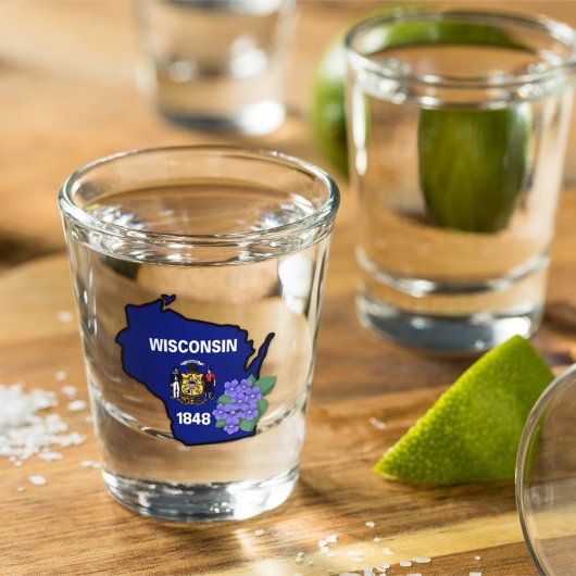 Wisconsin Flag & Blume Blue Violet Individuelle Na Schnapsglas
