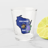 Wisconsin Flag & Blume Blue Violet Individuelle Na Schnapsglas (Vorderseite)
