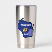 Wisconsin Flag & Blume Blue Violet Individuelle Na Thermobecher (Vorderseite)