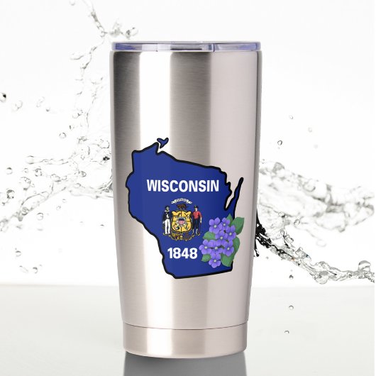 Wisconsin Flag & Blume Blue Violet Individuelle Na Thermobecher