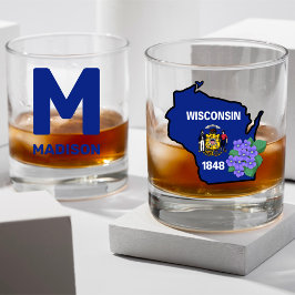 Wisconsin Flag & Blume Blue Violet Individuelle Na Whiskyglas
