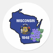 Wisconsin Flag Staat Blume Common Blue Violet Key Runder Aufkleber (Vorderseite)