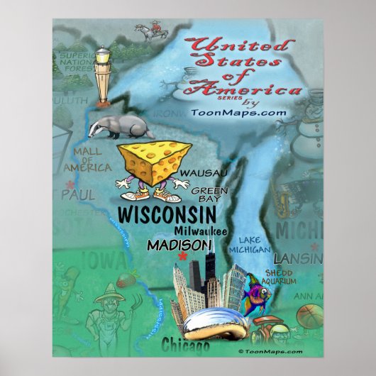 Wisconsin Fun Map Poster (Vorne)