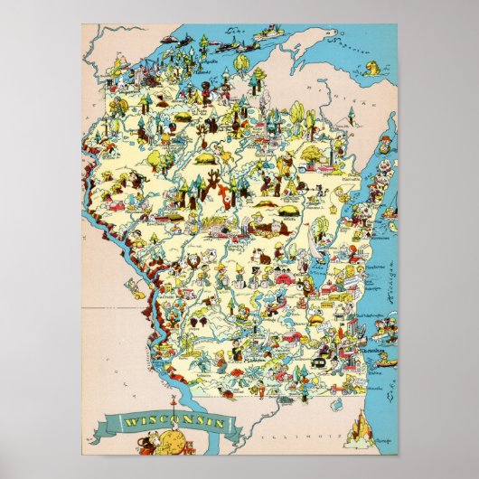 Wisconsin Funny Vintag Map Poster (Vorne)