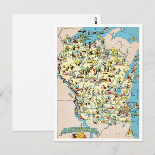 Wisconsin Funny Vintag Map Postkarte (Vorne/Hinten)