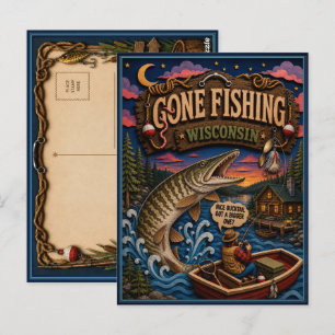 Wisconsin Gone Fishing Muskellunge Postkarte