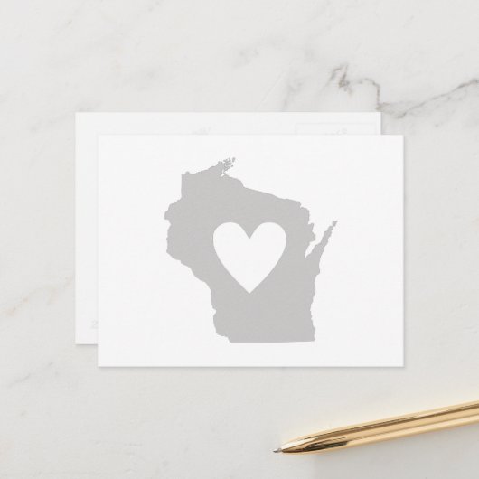 Wisconsin Grau Staat Map Form mit Herz Cutout Postkarte (Vorderseite/Rückseite Beispiel)