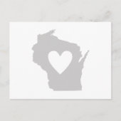 Wisconsin Grau Staat Map Form mit Herz Cutout Postkarte (Vorderseite)