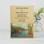 Wisconsin Hochzeit Einladung Vintage Seenlandschaf (Stehend Vorderseite)
