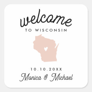 WISCONSIN Hochzeit in Urlaubsort JEDE FARBE Quadratischer Aufkleber