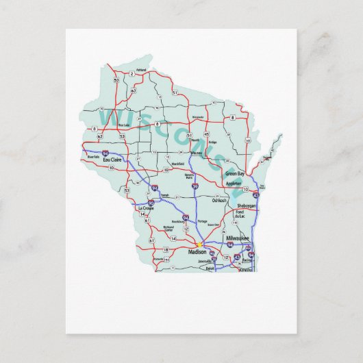 Wisconsin Interstate Map Postcard Postkarte (Vorderseite)