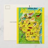 Wisconsin Karte Vintage Postkarte (Vorne/Hinten)