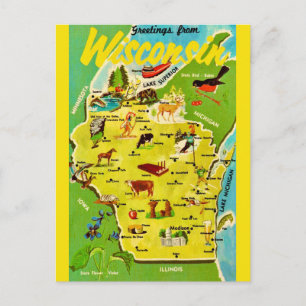 Wisconsin-Karte Vintage-Postkarte Postkarte