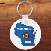 Wisconsin Kontur Karte und Flagge Schlüsselanhänger (Vorderseite)