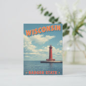 Wisconsin Leuchtturm Vintage Postkarte (Stehend Vorderseite)