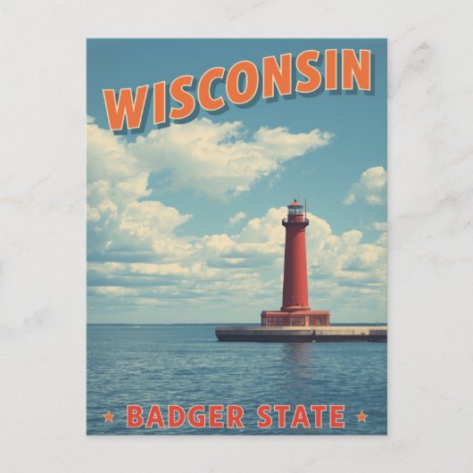 Wisconsin Leuchtturm Vintage Postkarte (Vorderseite)