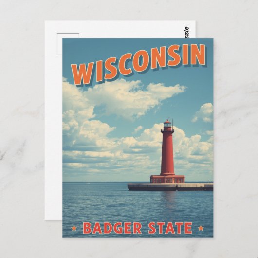 Wisconsin Lighthouse Vintage Postkarte (Vorne/Hinten)