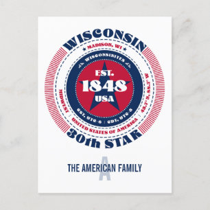 Wisconsin, Madison, WI, Patriotic, Monogram Postkarte