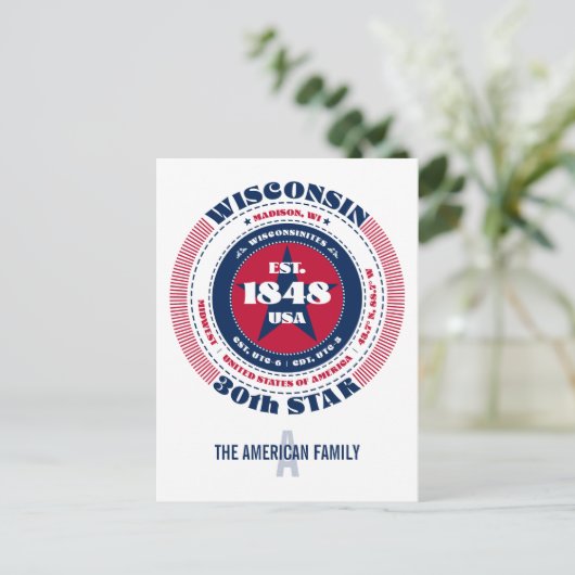Wisconsin, Madison, WI, Patriotic, Monogram Postkarte (Stehend Vorderseite)