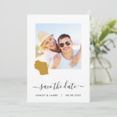 Wisconsin Map Foto Wedding Save the Date Card (Stehend Vorderseite)