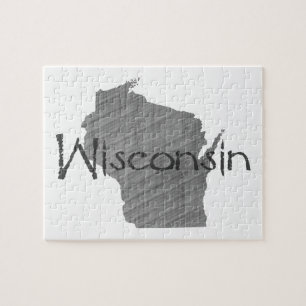Wisconsin Map Shaped Old Gray Chalkboard Name Puzzle