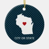Wisconsin Map Zuhause Staat Liebe Custom City Blue Keramik Ornament (Vorne)