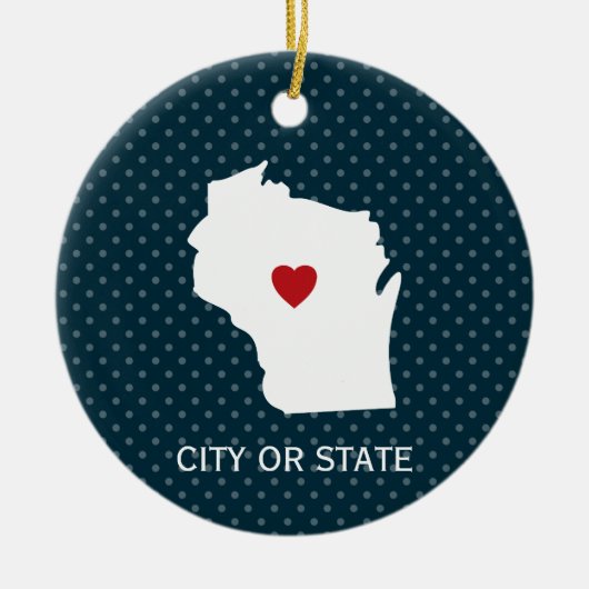 Wisconsin Map Zuhause Staat Liebe Custom City Blue Keramik Ornament (Vorne)