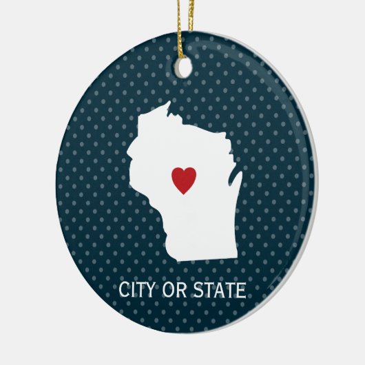 Wisconsin Map Zuhause Staat Liebe Custom City Blue Keramik Ornament (Links)