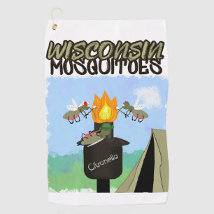 Wisconsin Moskitos Cartoon - Camping von Tiki Golfhandtuch